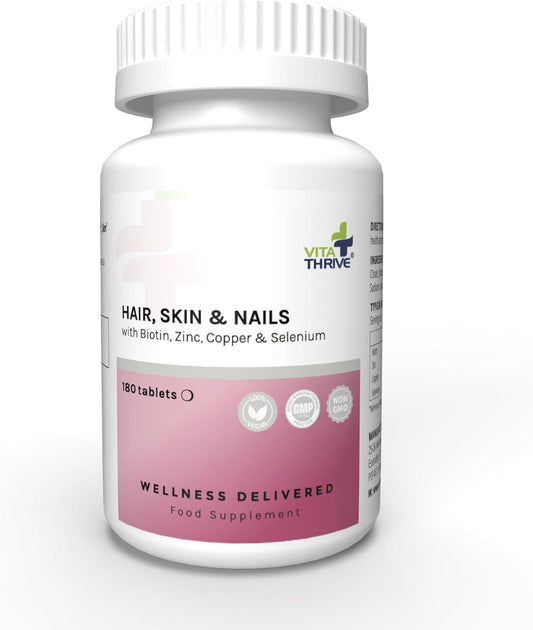 Vita Thrive VitaThrive® Hair, Skin & Nails Tablets – Advanced Beauty Supplement with Biotin, Vitamins & Minerals for Healthy Hair, Skin Support & Strong Nails – Daily Beauty & Wellness Formula – 180 Tablets