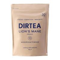 DIRTEA Lions Mane Mushroom Powder | 100% Organic | Vegan | Non GMO | Cognitive Function Support and Memory Booster Nootropic - Premium Lion's Mane Extract | Pouch 60g - 30 Day Serving