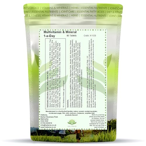 Multi Vitamins & Minerals Tablets for Men and Women | One-a-Day Tablet with Essential Active Vitamins Plus Calcium, Magnesium, Iron, Zinc and More Minerals | 90 Tablets Made in The UK for Hellenia