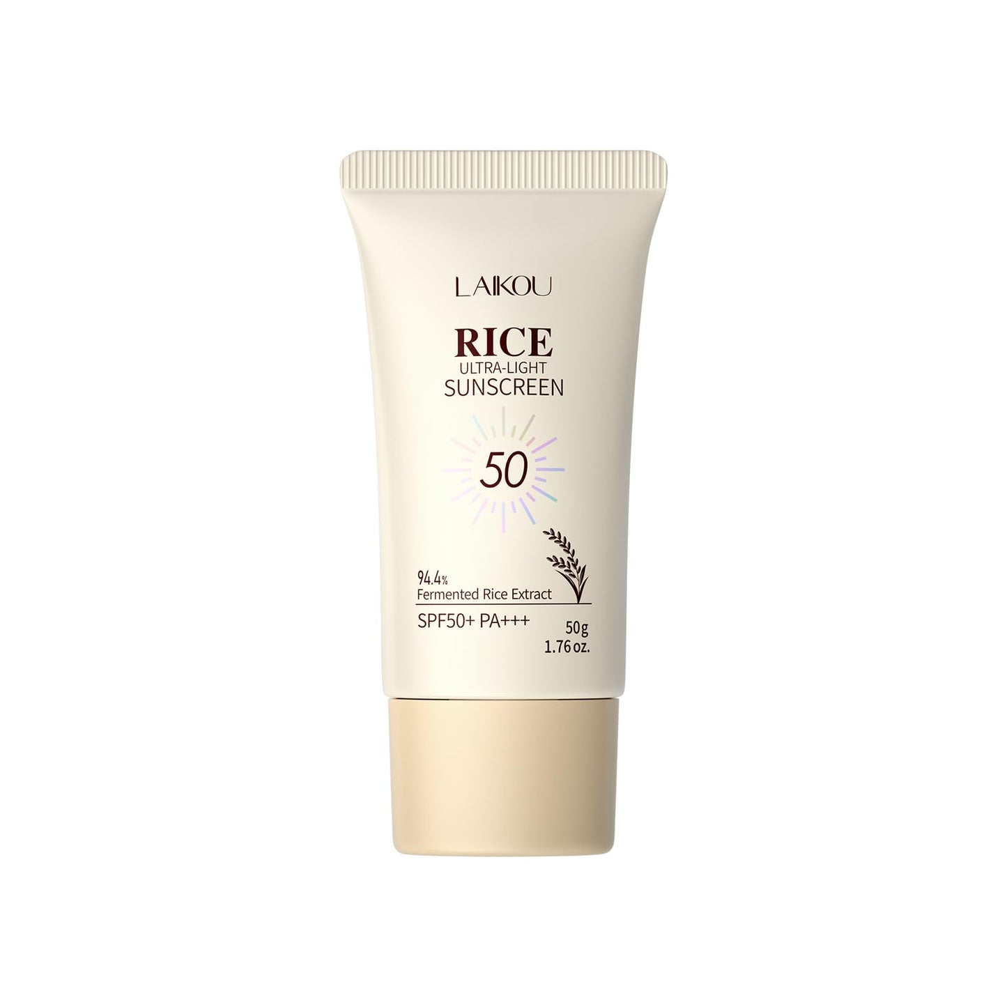 LAIKOU Rice Sunscreen SPF 50 PA+++, Ultra-Light Face & Body Sun Cream with Niacinamide & Hyaluronic Acid, Lightweight, Non-Greasy Moisturiser for All Skin Types, UVA/UVB Protection, 50g (Pack of 2)