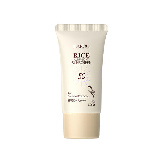 LAIKOU Rice Sunscreen SPF 50 PA+++, Ultra-Light Face & Body Sun Cream with Niacinamide & Hyaluronic Acid, Lightweight, Non-Greasy Moisturiser for All Skin Types, UVA/UVB Protection, 50g (Pack of 2)