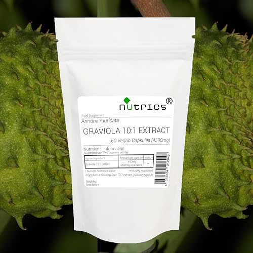 Nutrics® 4500mg GRAVIOLA Soursop V Capsules 10:1 Fruit Extract - 100% Pure Brazilian Paw Paw - Annona Muricata - 10 x Stronger Than Graviola Powder -– Choose from 120Capsules (2 Month Supply)
