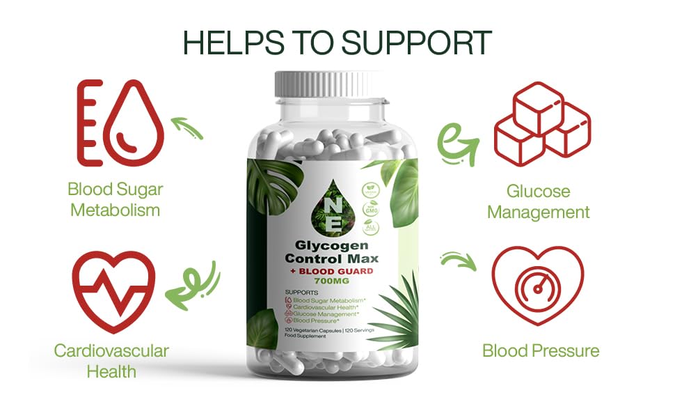 N E Glycogen Control Max| Glyco Care and Guard| Vegan | Natural Supplement| 120 Capsules| 700mg |Gluten-Free| 120 Servings | 60 Days Supply| No Additives or Fillers