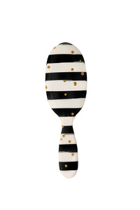 Rock & Ruddle Natural Pure Boar Bristle Hair Brush for Women & Kids (Small/Travel Size, 17.5cm) - Wet & Dry Hair, Detangling Smoothing Blowdrying - Designed & Made in UK - Black and White Stripes