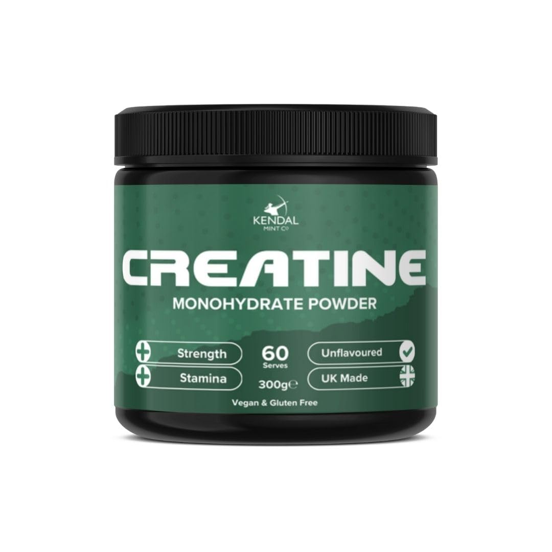 Kendal Mint Co. KMC Creatine Monohydrate Powder, 100% Pure UK Made, 300g, 60 Servings, 5g serving, Unflavoured, Easy Mix, Vegan Gluten Free -Supplement for performance, strength workouts & cognition by Kendal Mint Co