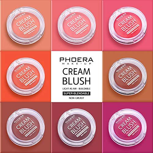 Phoera PHOERA Makeup Face Cheek Blush Cream Matte Blusher Super blend-able Sweat-Resistant Pressed Foundation Non_Greasy Palette AQUAPURITY (102 PEACH)