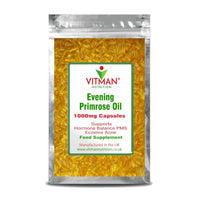 VitMan Nutrition Evening Primrose Oil 1000mg - 90 Softgels - Rich in Omega 6 GLA - Menopause - Anti Ageing - PMS - 3 Months Supply (90)