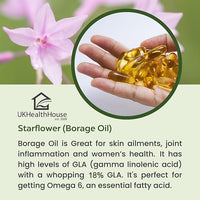 UKHealthHouse Starflower Oil Capsules 1000mg – High Strength Borage Oil with 18% GLA & Omega 6 | Cold Pressed Softgels for Women’s Health, Skin, Digestion & Hormonal Balance – 360 Capsules