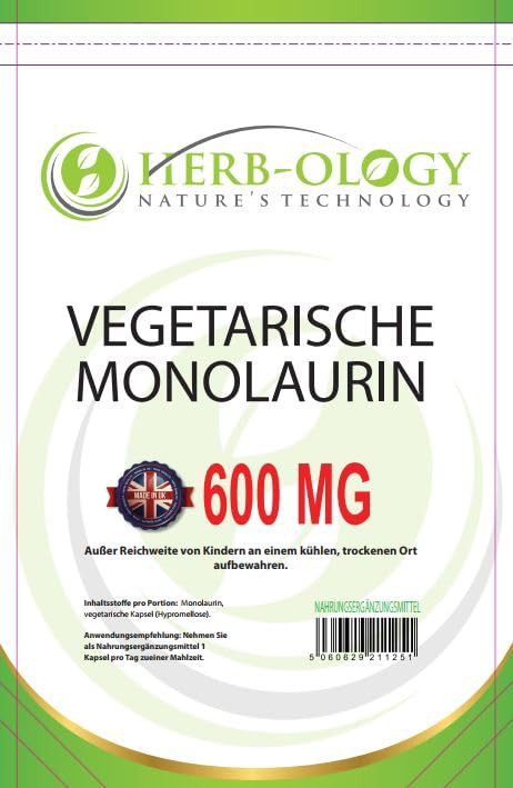 Herb-ology.co.uk Nature's Technology HB Monolaurin | 60 High Strength Monolaurin Capsules - 600mg-Monolaurin per Serving | No Artificial Ingredients or Fillers | Non-GMO, Gluten & Allergen Free | Manufactured in The UK
