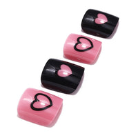 Handcess Glossy False Toenails Black Pink Press on Toe Nail Heart Fake Toenails Full Cover Acrylic Toe Nail Art Tips for Women and Girls 24Pcs