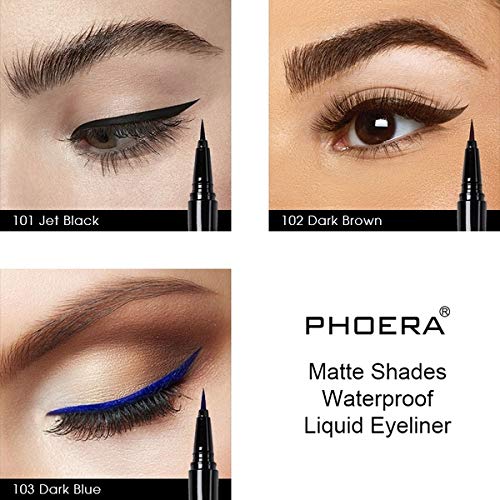 Phoera AQUAPURITY PHOERA® WATERPROOF LIQUID EYELINER PEN BROWN BLACK AND 4 MORE COLOURS SMUDGE PROOF EYE LINER LONG LASTING MAKEUP COSMETICS UK (103 DARK BLUE)