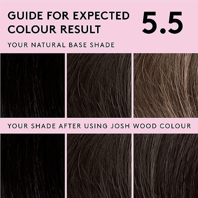 Josh Wood Colour - Ammonia-Free Hair Dye - Permanent Hair Colour with 100% Grey Coverage - Vegan Friendly, Natural-Looking Results, Shiny & Hydrated Hair | 5.5 (Brown)