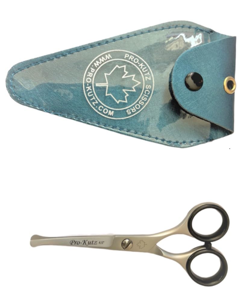 Pro-Kutz Scissors Pro-Kutz Beard Scissors Professional Moustache Scissors Ear and Nose Hair Trimming Scissors Stainless Steel, Safety Use for Eyebrows, Eyelashes, and Ear Hair 4.5 inches with Free Pouch