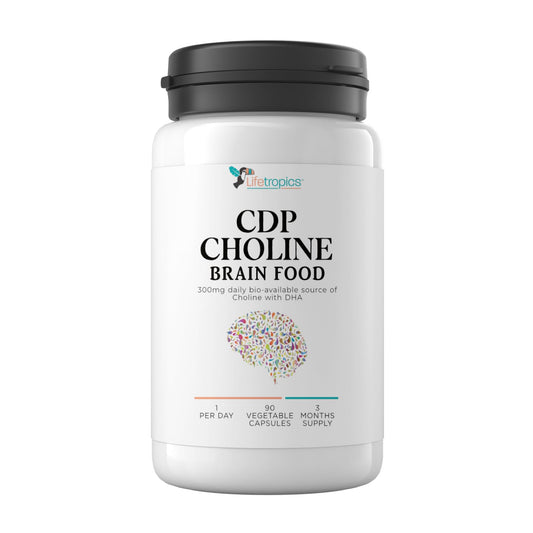 Lifetropics Choline Brain Food | 300mg Alpha GPC with DHA and 10 Whole Fruits and Vegetables Including Blueberry, Beet Root, Broccoli | 90 Vegetable Capsules