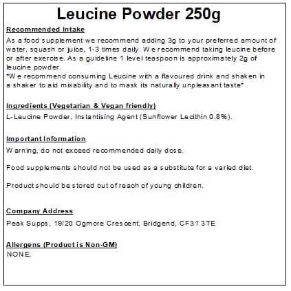 Peak Supps Leucine Powder 250g - Suitable for Vegans