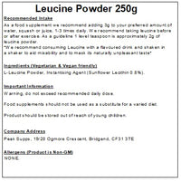 Peak Supps Leucine Powder 250g - Suitable for Vegans