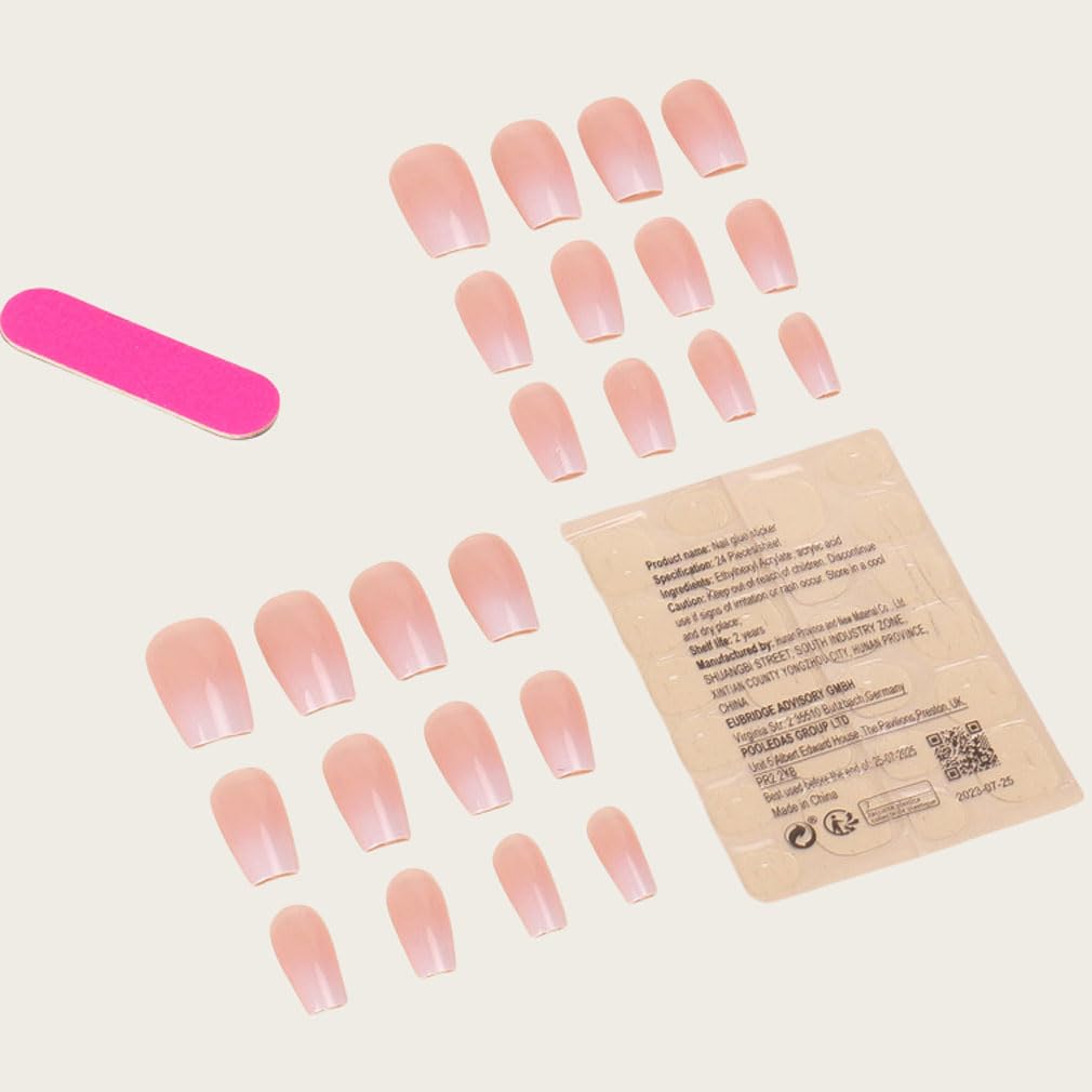 ruitao 24PCS Salon Acrylic French Nude Collection, Graceful, Medium Length Nude Fake Nails, Includes 24 False Nails, Nail Glue, Nail File, and Manicure Stick