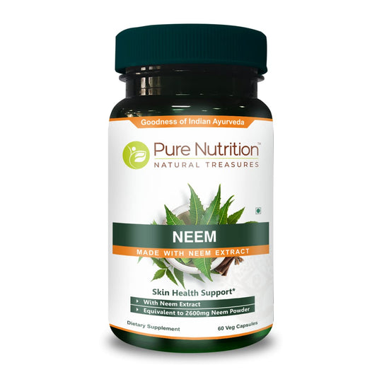 Pure Nutrition Neem Capsules 700mg. (Equivalent to 2600mg Neem Leaf Powder and Bark Powder) Non GMO | Once Daily | 60 Days Supply.