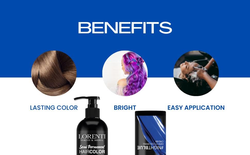 Lorenti Semi Permanent Direct Coloring Cream | Long Lasting Hair Colour Result | Night Blue 250 ml