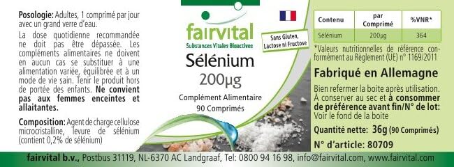 Fairvital | Selenium 200mcg from Selenium Yeast - Bulk Pack for 3 Months - HIGH Dosage - Vegan - 90 Tablets