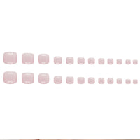 QUIWEN 24Pcs Pink White Gradient Press on Toenails Short Square Gradient False Toenails, French Pink White Fake Toe nails Summer Glossy Stick on Nails for Women