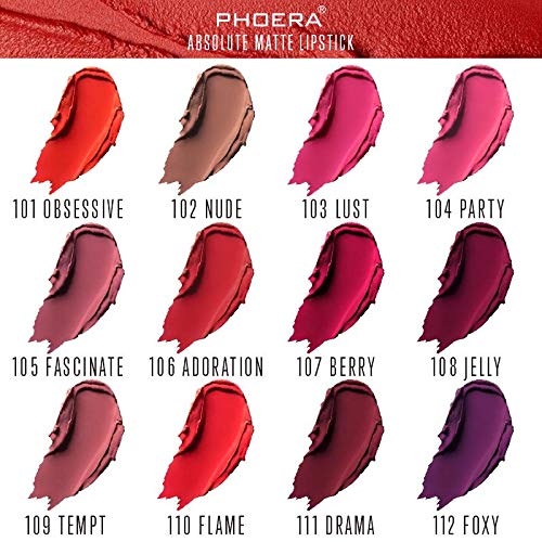 Phoera AQUAPURITY PHOERA ABSOLUTE VELVET MATTE LIPSTICK LONG LASTING WATERPROOF PIGMENT MAKEUP UK (107 Berry)