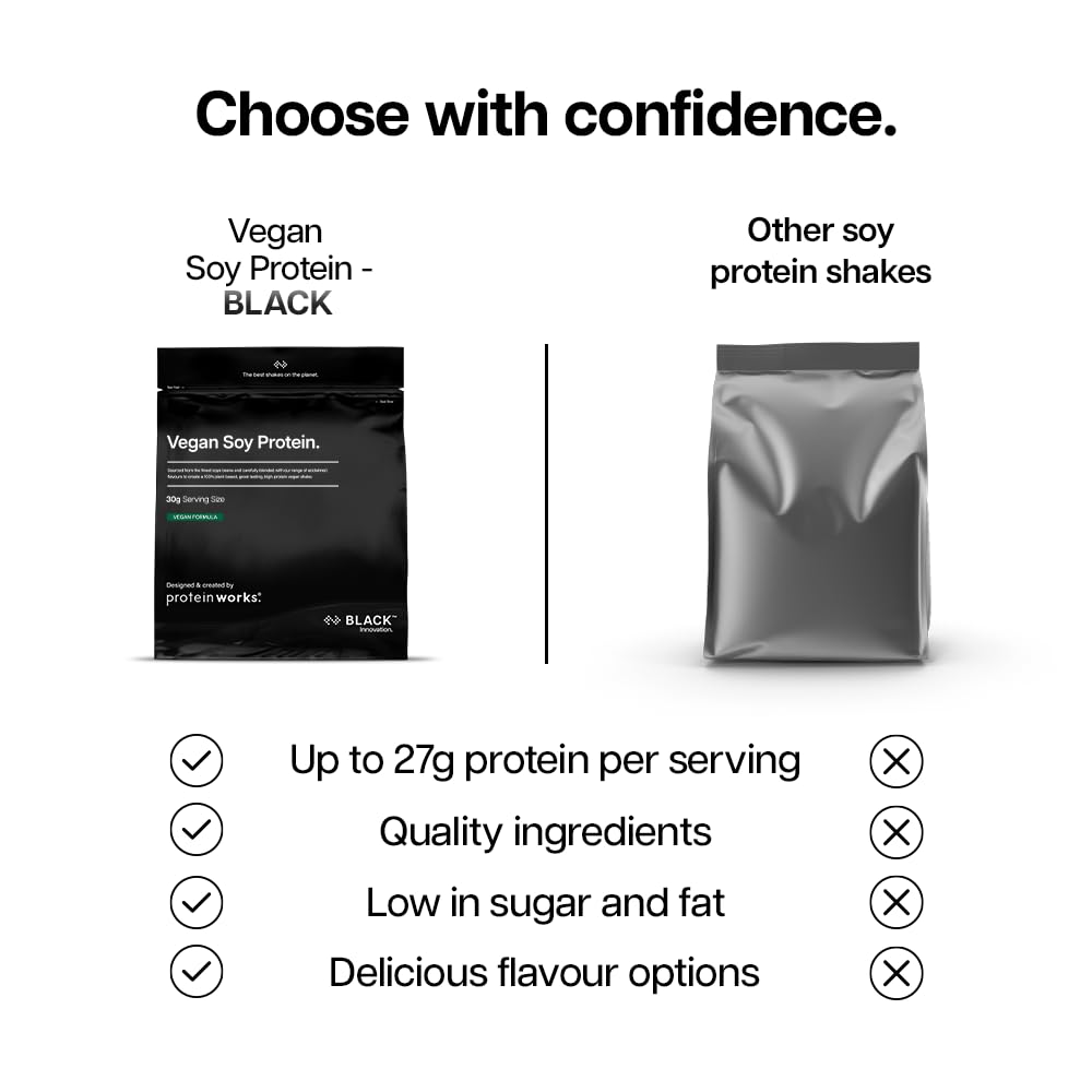 Protein Works | Vegan Soy Protein - Black Innovation, Premium Soy Protein Isolate, Low Fat, No Added Sugar, 27g Protein, 100% Plant-Based Nutrition, Vanilla Crème, 16 Servings, 500g