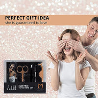 The Brow & Lash Rose Gold Set Eyelash & Eyebrow Tools Kit Includes Tweezers Lash Curler Spoolie Brush and scissors Idol Gift for Women By Majestik+