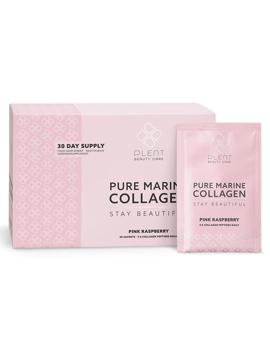 Plent PLENT Pure Marine Collagen Pink Raspberry - Hair, Skin, Nail Support Supplement Marine Collagen peptides - 30 Days Supply Box 30 sachets