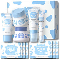 Trendyfave Milk Skincare Set, Milk Skin Care Sets & Kits for Teenage Girls with Cleanser, Day Cream, Night Cream, Eye Cream, Sunscreen, Eye Mask , Lip Mask Facial Kits for Women