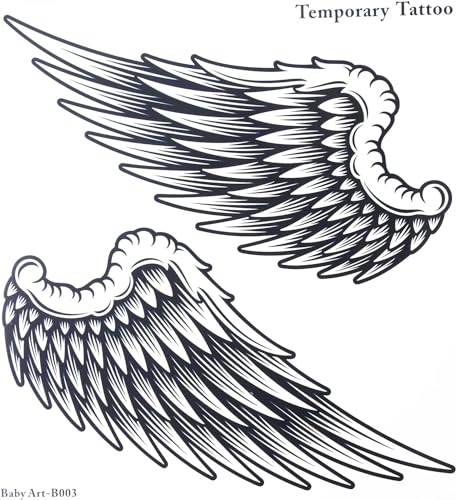 SquarezhenBo 1Pair Black Large Temporary Tattoo Sticker for Women Men Angel Wings Non-Toxic Waterproof Size 21cm x 22cm Temporary Tattoos (Beauty)