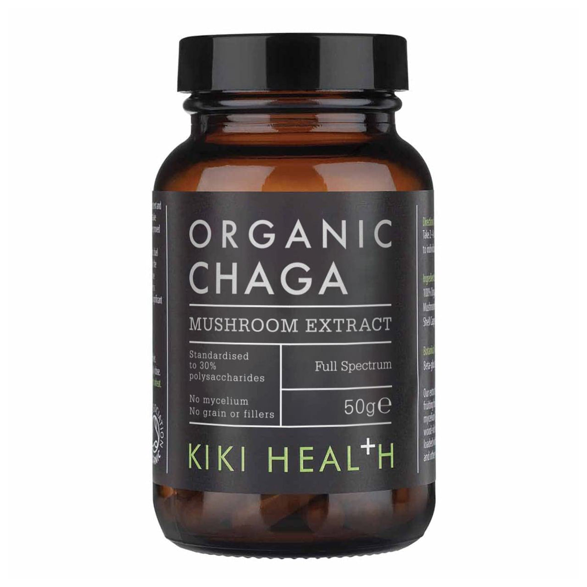 KIKI HEALTH KIKI Health Organic Chaga Extract Mushroom Powder | Standardised to 30% Beta-Glucan-Rich Polysaccharides | Digestion, Energy, & Immune Support | Non-GMO, Vegan - 50g