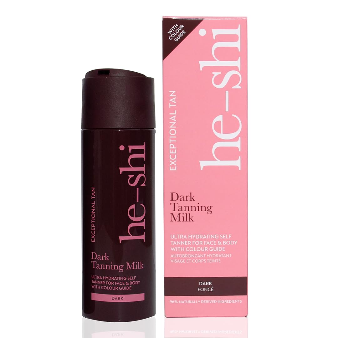 he-shi He-Shi Dark Tanning Milk 200ml - Lightweight Fake Tan Milk with Glycerine & Hyaluronic Acid for Silky Hydrated Skin, Dark Bronzed Glow - 96% Natural, Suitable for All Skin Types