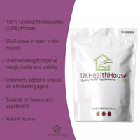UKHealthHouse Glycerol Monostearate Powder, GMS, Pure Range, Vegan, High Strength Supplement, Packaging Vary (50g)