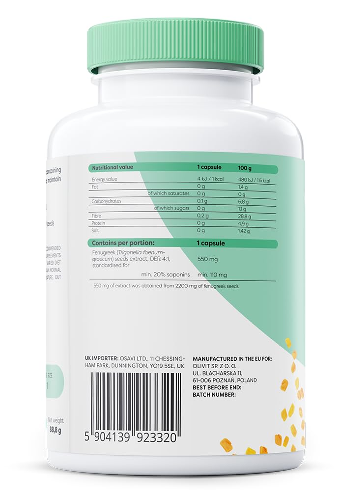 OSAVI Osavi Fenugreek 550 mg – 120 Vegan Capsules | Standardized Fenugreek Seed Extract for Healthy Blood Glucose Levels | Supports Normal Blood Sugar Regulation