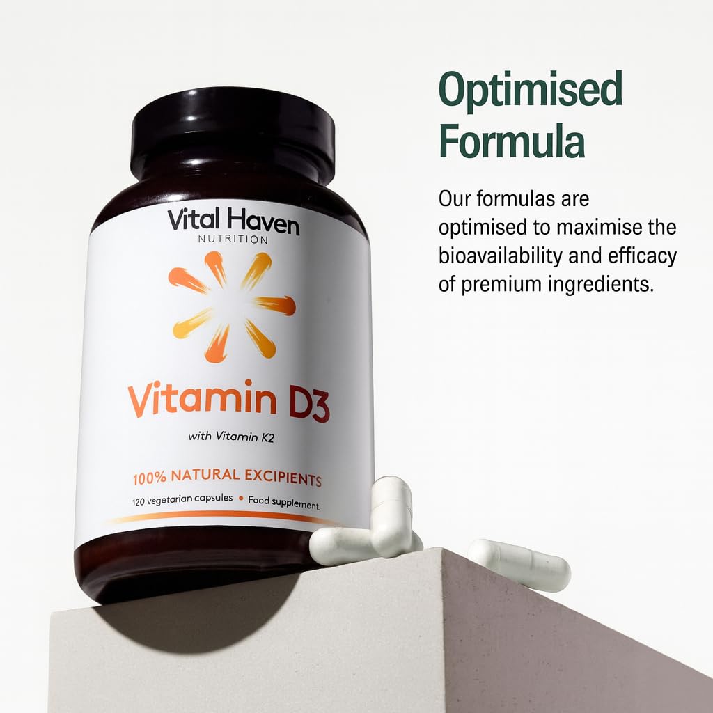 Vital Haven Vitamin D & K Supplement - D3 (4000 IU) + K2 MK7 (125mcg) - Stronger Bones and Immune System - UK Made