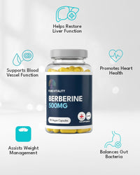 Pure: Vitality Pure Vitality Berberine HCL 500mg – 90 Vegan Capsules – 98% Purity – High Strength Formula – UK GMP Certified Manufacturer