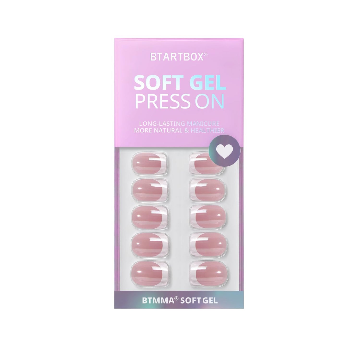 BTArtbox Stick On Nails Short - White French Tip False Nails Square, Chrome Glazed Press On Nails in 15 Sizes - 30 Soft Gel Fake Nail Kit, Be Elegant