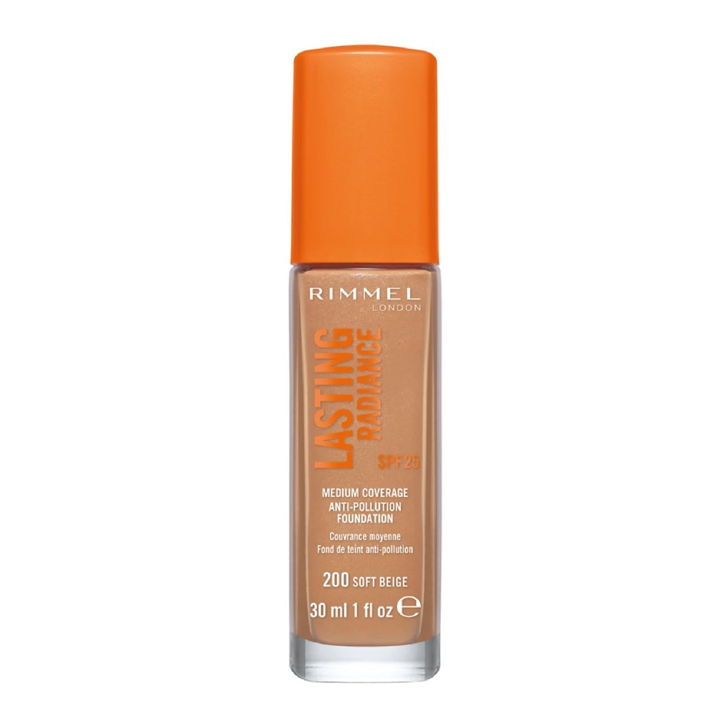 Rimmel Lasting Radiance Medium Coverage Anti Pollution Foundation, SPF 25, 200 Soft Beige (Wake Me Up Foundation Improved Formula), 30 ml (Pack of 1)