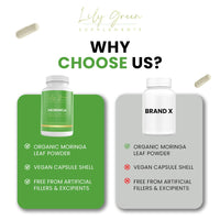 Lily Green Supplements Lily Green Organic Moringa Capsules | High Strength Pure Moringa Supplement | No Artificial Additives | 90 Vegan Capsules | Made in UK