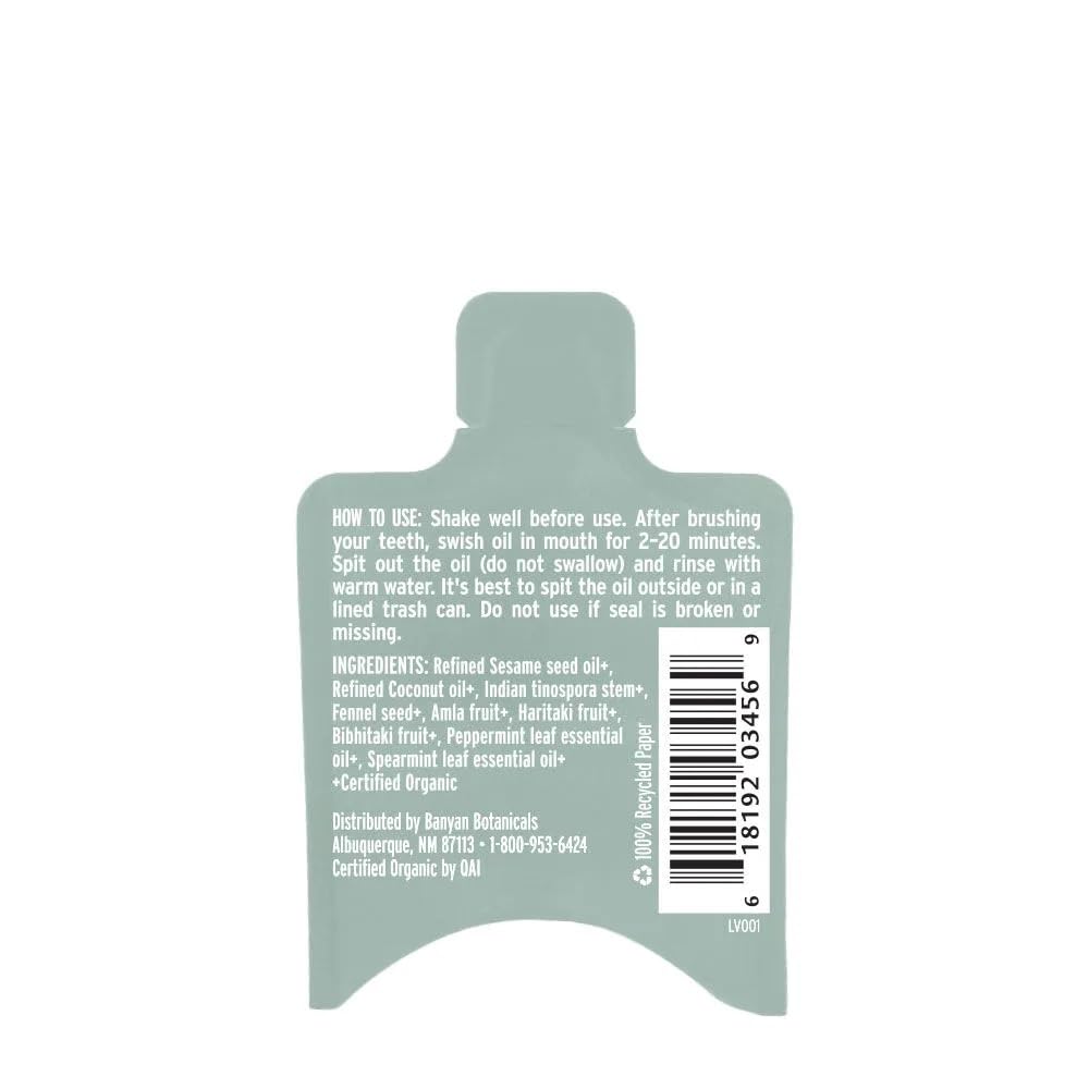 Banyan Botanicals Organic Daily Swish Mint Travel Packets - 12 ct - Ayurvedic Oil Pulling Mouthwash Oil for Oral Health - Coconut Oil Blend for Teeth and Gums