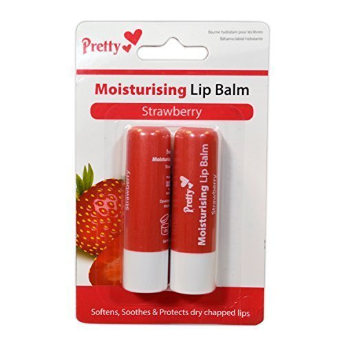 2 x Strawberry Moisturising Lip Balm Tubes by Pretty - Softens, Soothes & Protects Dry Chapped Lips - 2 x 4.3g by Quest