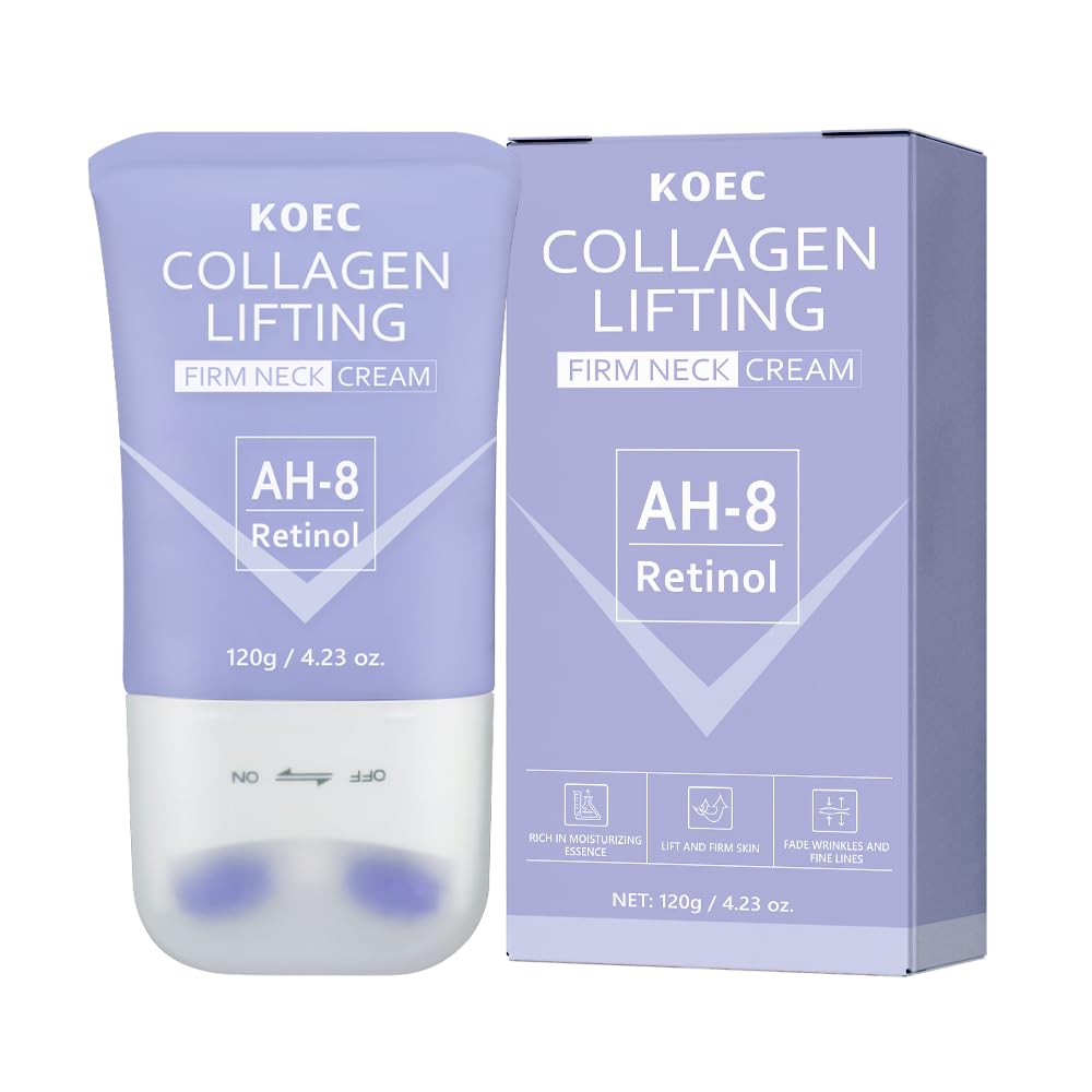 ANGEL SILK Collagen AH-8 Firming Neck Cream, Retinol Tightening & Lifting Neck Cream Contain Hexapeptide with Double Roller Massage, Reduce Wrinkles Fine Lines, Firm And Lift Sagging Skin 1pc