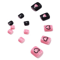 Handcess Glossy False Toenails Black Pink Press on Toe Nail Heart Fake Toenails Full Cover Acrylic Toe Nail Art Tips for Women and Girls 24Pcs