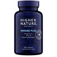 HIGHER NATURE Higher Nature Immune Plus - Vitamin C with Zinc & Black Elderberry - Immune Support Supplements - Vegetarian and Vegan Multivitamin - 180 Tablets