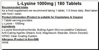 Peak Supps L-Lysine 1000mg - 180 Tablets (6 Month Supply) - Vegan