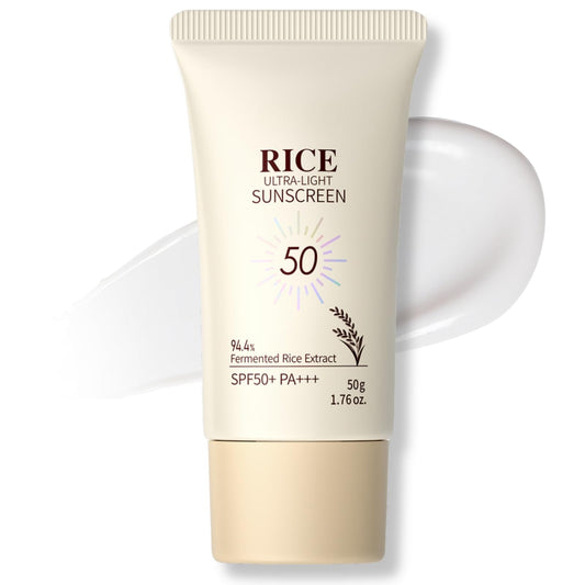 Shefave Rice Sunscreen With Probiotics,SPF 50 Face Moisturiser, Korean Rice Ultra-Light Sunscreen For Face&Body,SPF Face Cream With UVA&UVB Protection For Protects&Brightens Skin,Dry Sensitive Skin,Non-Greasy