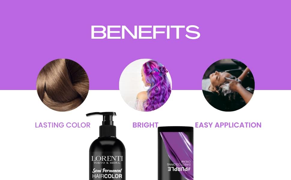 Lorenti Semi Permanent Direct Coloring Cream | Long Lasting Hair Colour Result | Purple 250ml