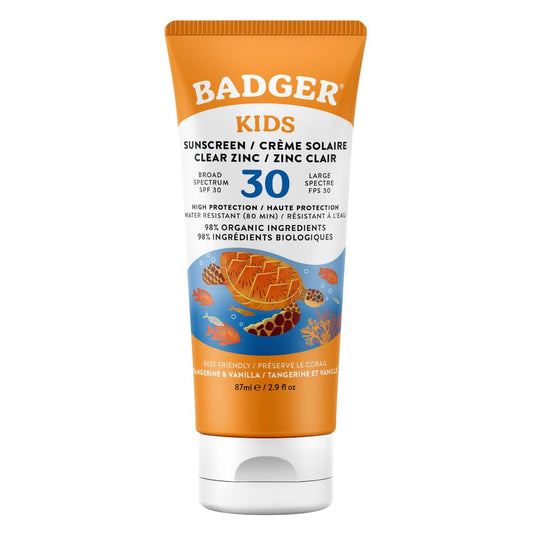Badger Kids Organic Mineral Sunscreen SPF 30 | Zinc Oxide UVA/UVB Protection | 80 Minutes Water Resistant | Pediatrician-Tested Sun Cream for Face & Body (87ml)