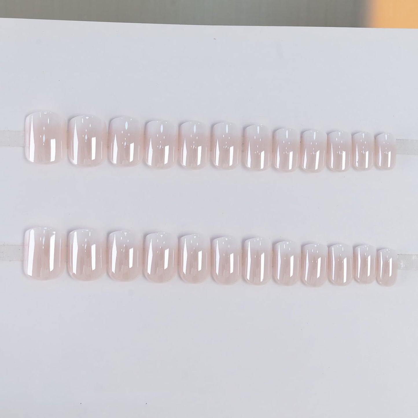 NLFOX 24PCS Ombre Press on Nails - Short Square False Nails with Glue - Nude Stick on nails for Women - Gradient Fake Nails 12 Sizes - Full Cover Glue on nails Long Lasting for DIY Manicure at Home